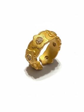DARK GOLD FLORAL CZ ADJUSTABLE VINTAGE STYLE RING